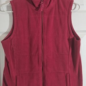 Lands End Womans SP Burgundy Stretch Zip Up Fleece Vest. Fast Ship.